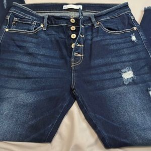 Womens Kancan button fly distressed jeans